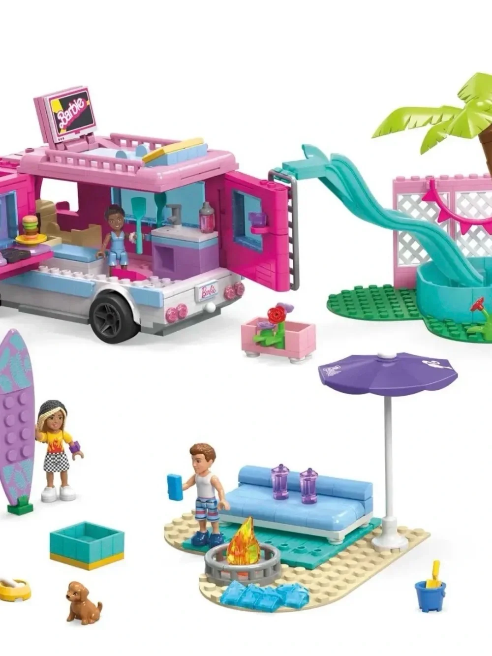 Barbie Bright Pink Camper Playset with Aqua Slide and Pool